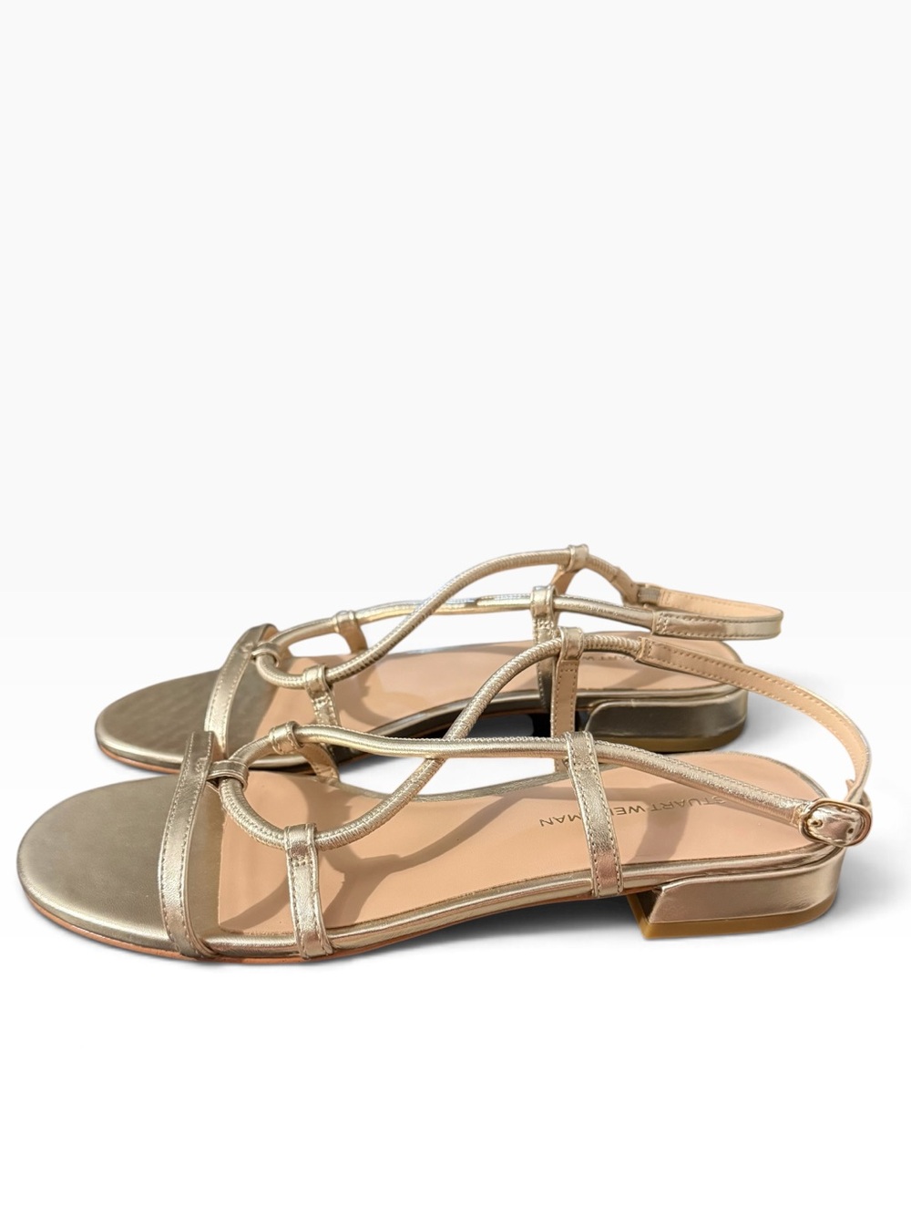 NEW Stuart Weitzman Nilla Metallic Gold Silver Sandal Womens 7